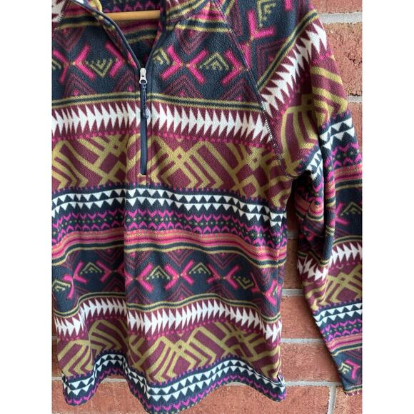 EDDIE BAUER Womens Sz M Aztec/Tribal Print Burgundy Boho Quarter Zip Fleece - Picture 5 of 6